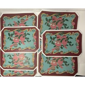 Vintage Town & Country Vinyl Lot Of 12 Placemats Christmas Ornaments‎ Pink 12x18